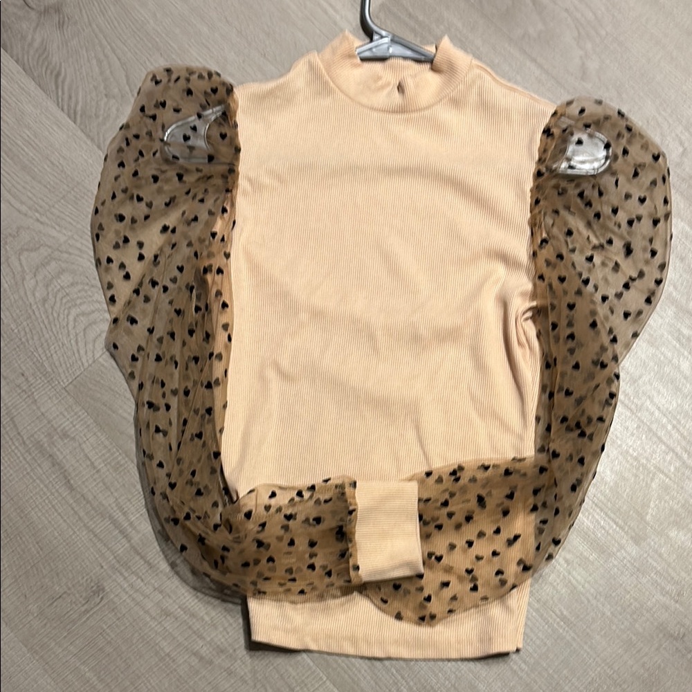 Cream Top with Sheer Polka Dot Sleeves